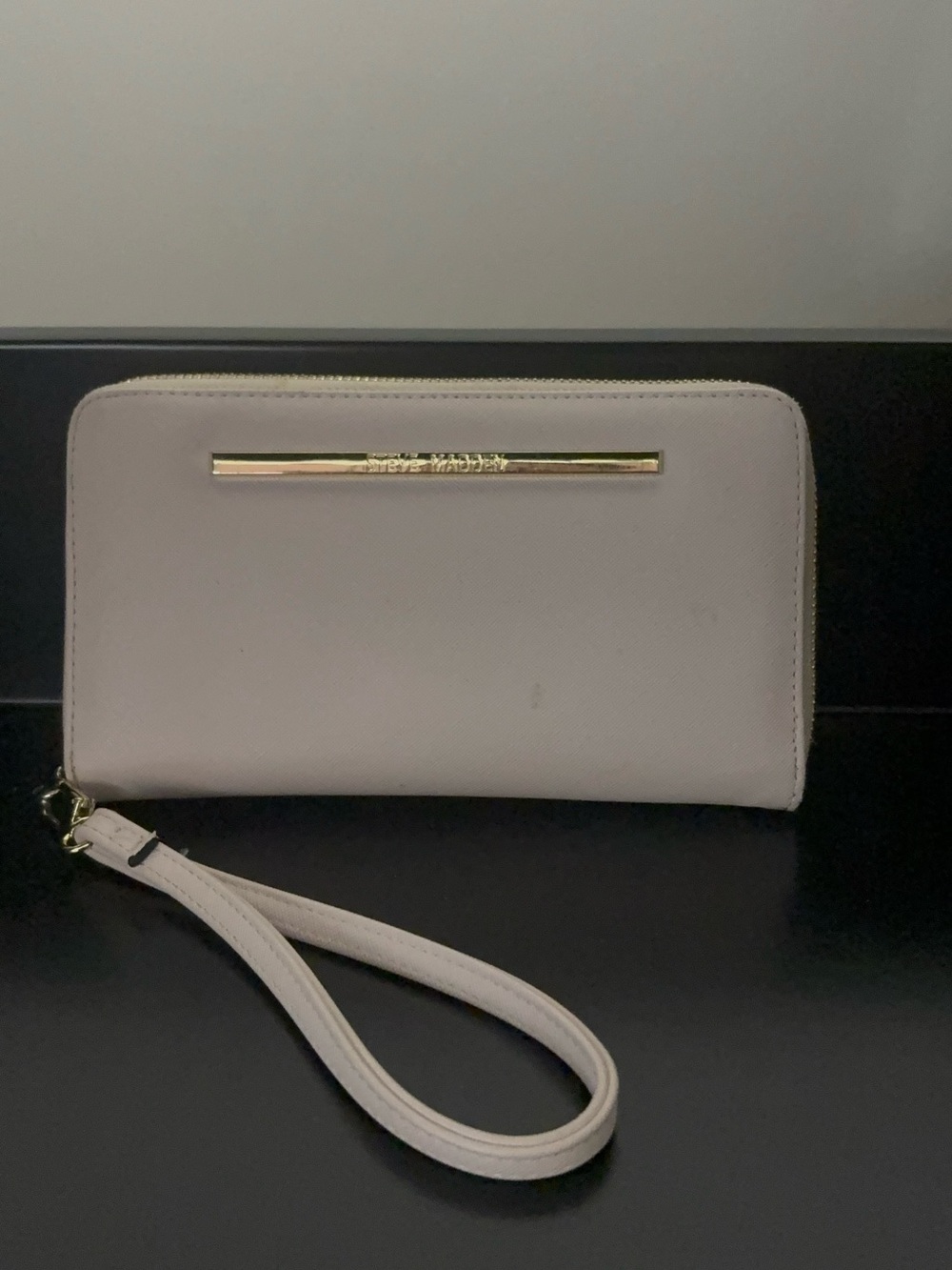 Steve Madden Pale Pink Zip-Around Wristlet with Gold Bar